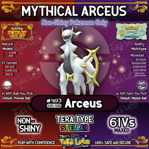 🌎 Pokemon Scarlet Violet 💥 Arceus Legendary 💥 Shiny 6IV Mythical Custom 🌎 - Picture 3 of 4