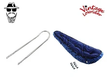 20" ORIGINAL LOWRIDER Velour DARK Blue Banana 5 Button Seat W/Chrome Sissy Bar