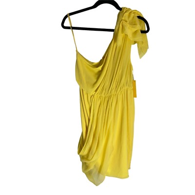 NWT Alice Olivia Carmen Yellow Silk Blend One Shoulder Dress-sz Large 