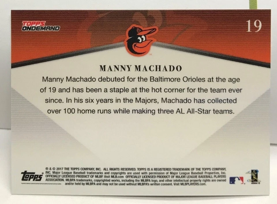 Manny Machado 2017 Topps On Demand Chasing 600 Home Run Club #19 - SP /1632 - Image 2 of 2