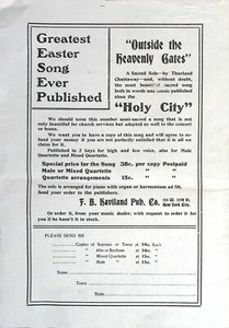 Vintage 1900s F.B. Haviland Sheet Music Flyer "Outside the Heavenly Gates"