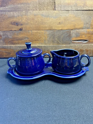 Vintage Fiestaware Cobalt Blue Creamer Sugar Lid Tray Homer Laughlin HLC USA