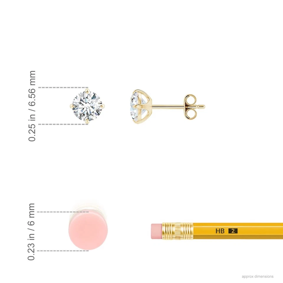 Aretes solitarios redondos de diamantes cultivados en laboratorio de oro amarillo de 14 quilates (1 quilate, 5,1 mm) Foto 3 de 4