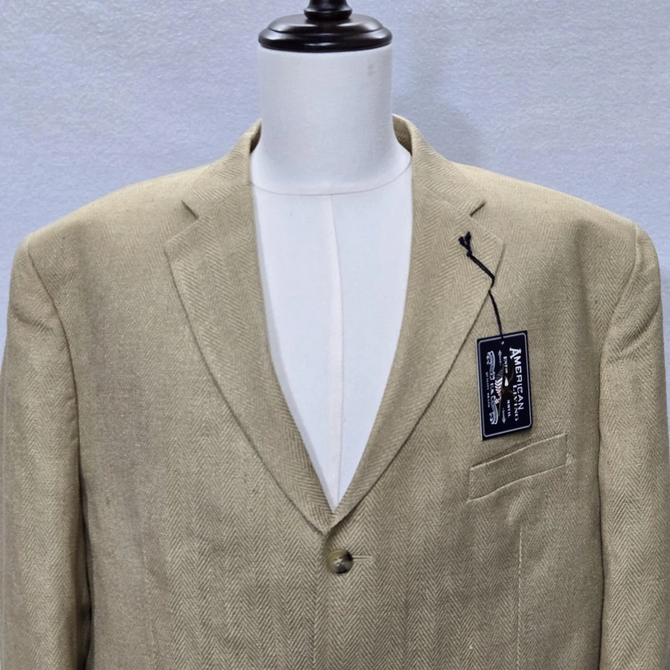 American Living Blazer Mens 50R Tan Silk Herringbone Sport Coat Jacket New Tags - Image 3 of 4
