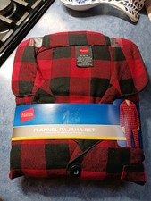 Mens Hanes Flannel Pajama Set size Medium 2pc. Set Red/black Buffalo Check New