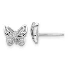 Sterling Silver Rhodium-plated Cubic Zirconia Butterfly Post Stud Earrings