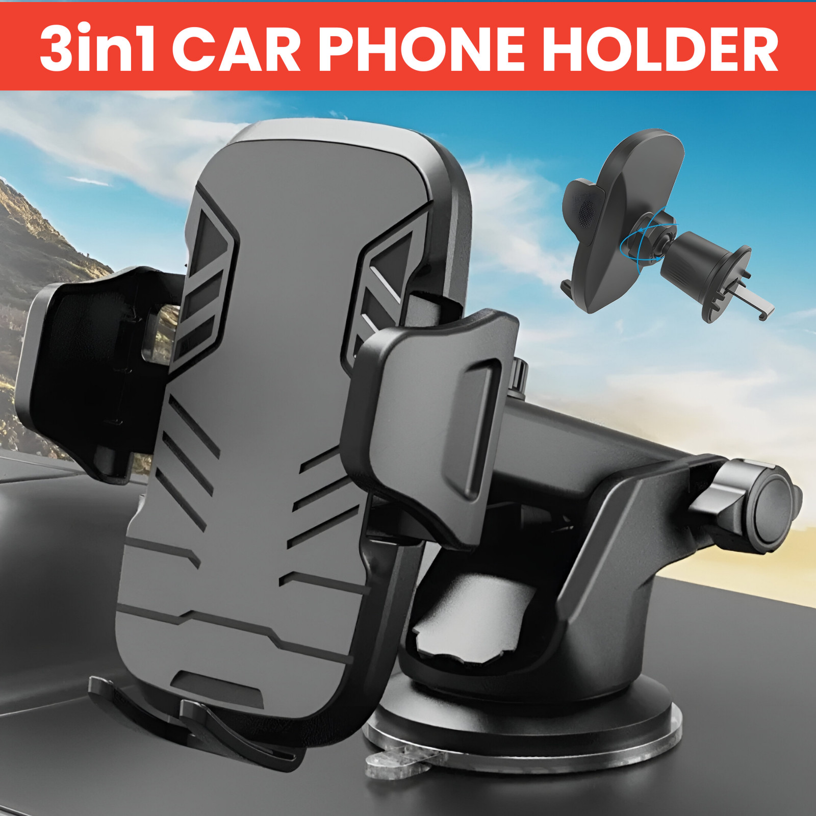3in1 Car Phone Holder Universal 360° Windscreen Dashboard/Air Vent Desk Mount