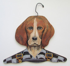 Annie Rhinehart Stupell Wood Hanger Basset Hound Dog Farmer