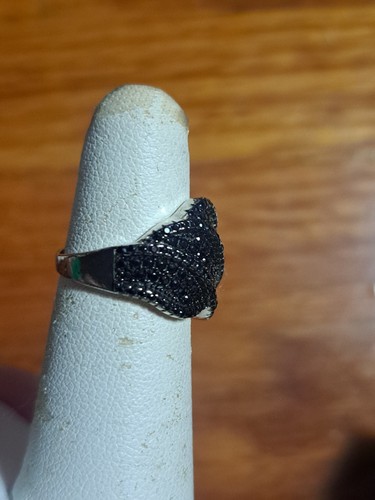 Genuine Sparkly Black Spinel Cluster 925 Sterling Silver Ring Size 4 Pinky Ring - Picture 13 of 17