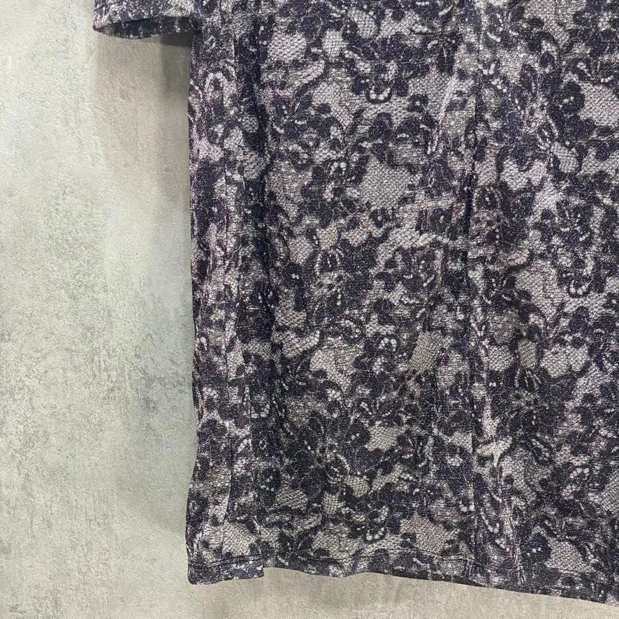 Abito MICHAEL Kors Petite nero argento pizzo manica a sbuffo tubino metallizzato maculato