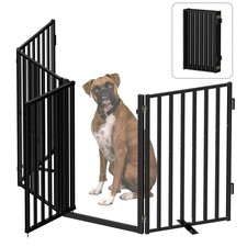 Free Standing Dog Gate with Door for Indoor Outdoor, Portable Dog Fence Folda...