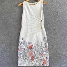 Ivanka Trump Dress Womens 4 Floral Print Sleeveless Sheath Gold Zipper Chic