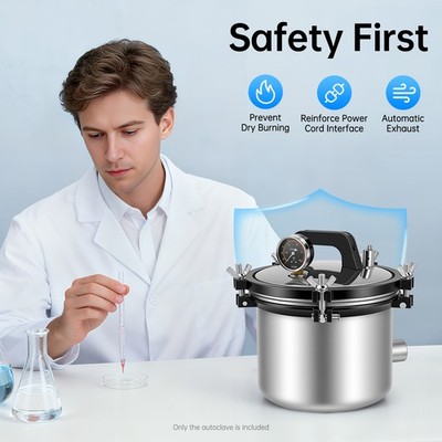 Portable 8L Pressure Steam Autoclave Sterilizer Stainless Dental Lab Equipment