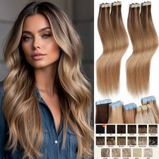 Real Remy Hair Tape in Human Hair Extensions Skin Weft Highlight 20/40 Pieces US