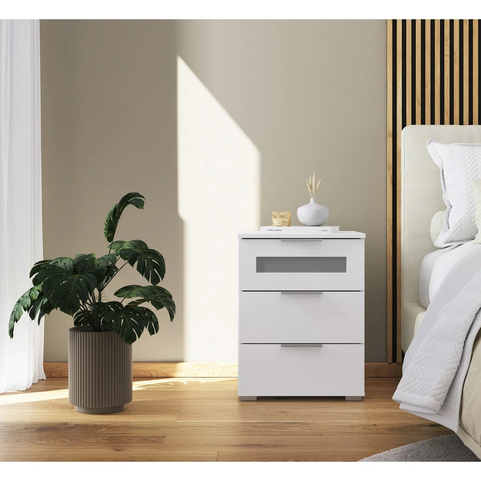 Nachtschrank - alpinweiß - mit Milchglaseinsatz - 40 cm breit Nachttische - Bild 4 von 4