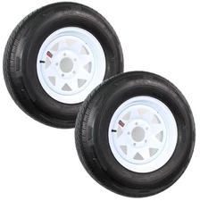 2-Pk Radial Trailer Tire On Rim ST205/75R14 LRD 14" 5 Lug Spoke Wheel White