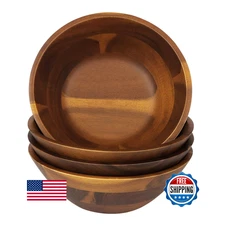 AIDEA Acacia Wooden Serving Bowls, 7 Inch Set of 4 for Salad, Soup, Noodle and M