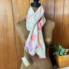 Vintage Talbots Silk Scarf Abstract Circles Pink Yellow White Made in Japan