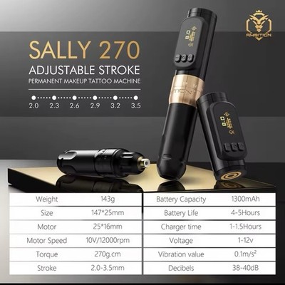Tatoo-Maschine PMU Pen Kabellos Ambition Sally 270 NEU Permanent  2-3.5mm Stroke