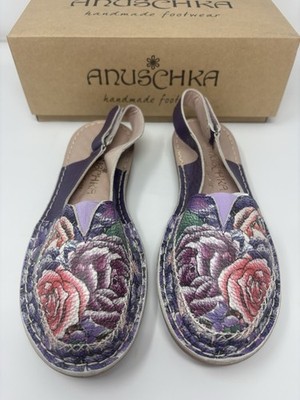 Anuschka Lush Lilac Leather Hand Painted Sandals Shoes EUR 38 US 7 With Box
