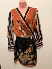 Zara Basic Floral Wrap Dress UK 12 EUR L Orange Black