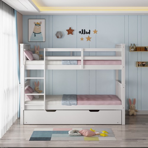 OLIVER WHITE WOODEN BUNK BED WITH TRUNDLE SINGLE - Picture 5 of 55