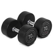 Titan Fitness 70 LB Set Round Urethane Dumbbells, 33mm Medium Volcano Knurling