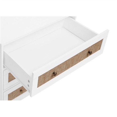 Armoire Wardrobe Closet w/ 3 Drawers, Rattan Decorate Wardrobe Cabinet White - Picture 11 of 16