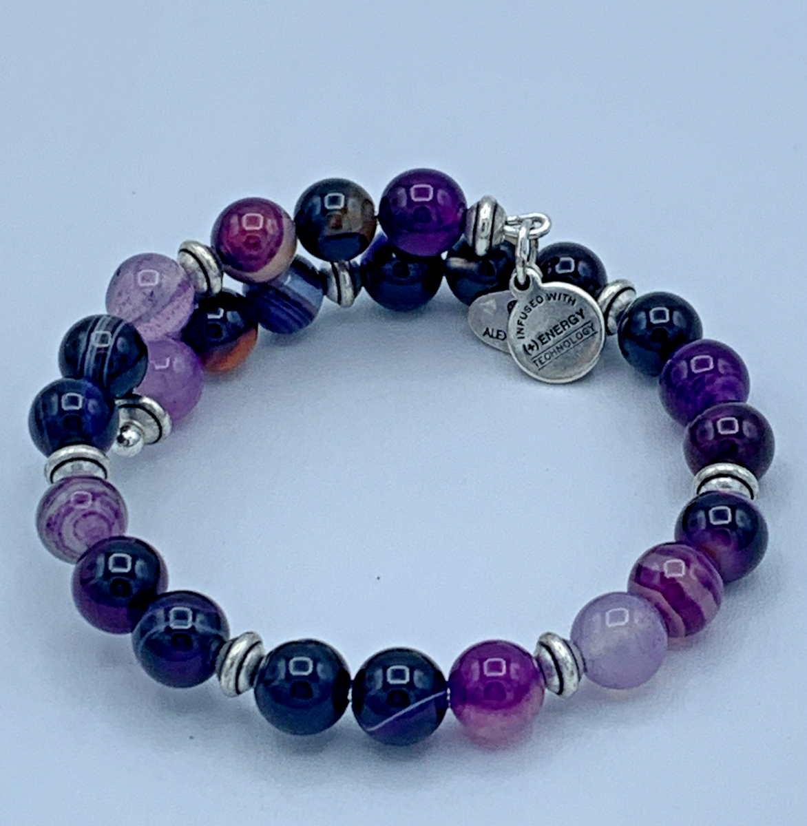 Alex And Ani Silver Tone Purple Crystal Bead Bracelet 395