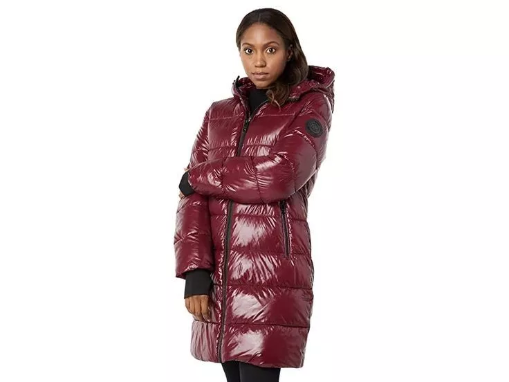 Water-Resistant Long Hooded Puffer Coat for Women