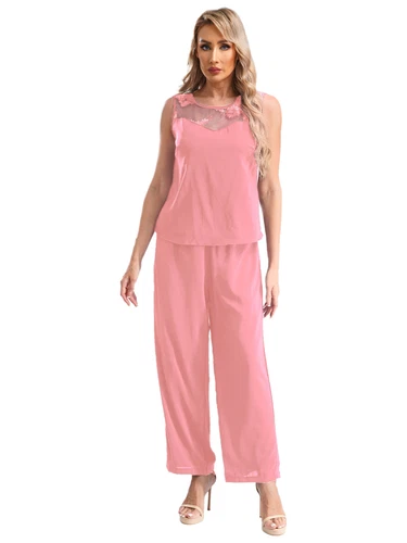 Womens 3 Piece Chiffon Pant Suits Tank Top Cardigan and Pants Evening Outfits - Picture 10 of 95