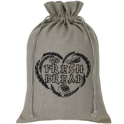 Brotbeutel wieder verwendbare Einkaufstasche FRESH BREAD 100% Bio Naturleinen