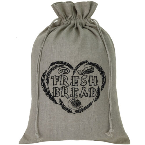 Brotbeutel wieder verwendbare Einkaufstasche FRESH BREAD 100% Bio Naturleinen - Bild 1 von 7