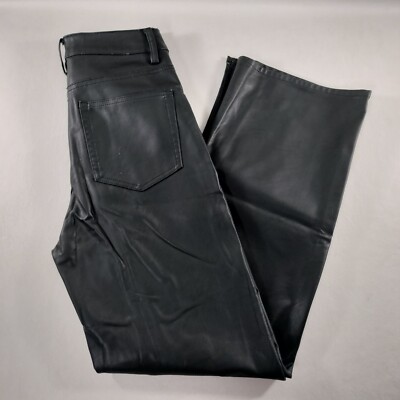 H&M Wide Relaxed Straight Black Faux Leather Trousers Pants Womens Size 4
