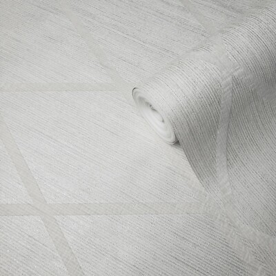 Flocking Wallpaper Off White Cream Textured Geometric Flocked Diamond Modern 3d Ebay