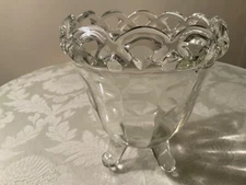 Clear Reticulated Vintage Footed Etched Compote Bowl Candy, Vase 5”