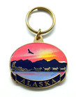 Vintage Alaska Bird Lake Mountains Sunset Dog Sled Team Keychain Keyring — photo 1