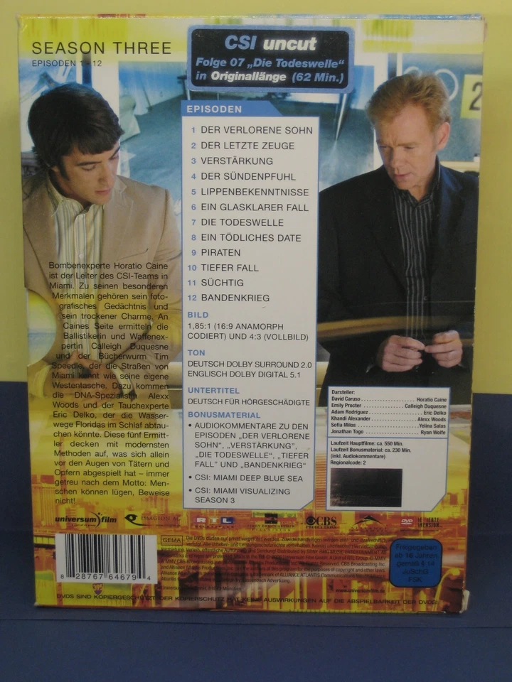 CSI: MIAMI-Season Three, Episoden 1-12 (3DVD/Digit/Schuber/Neuwertig) - Bild 2 von 2
