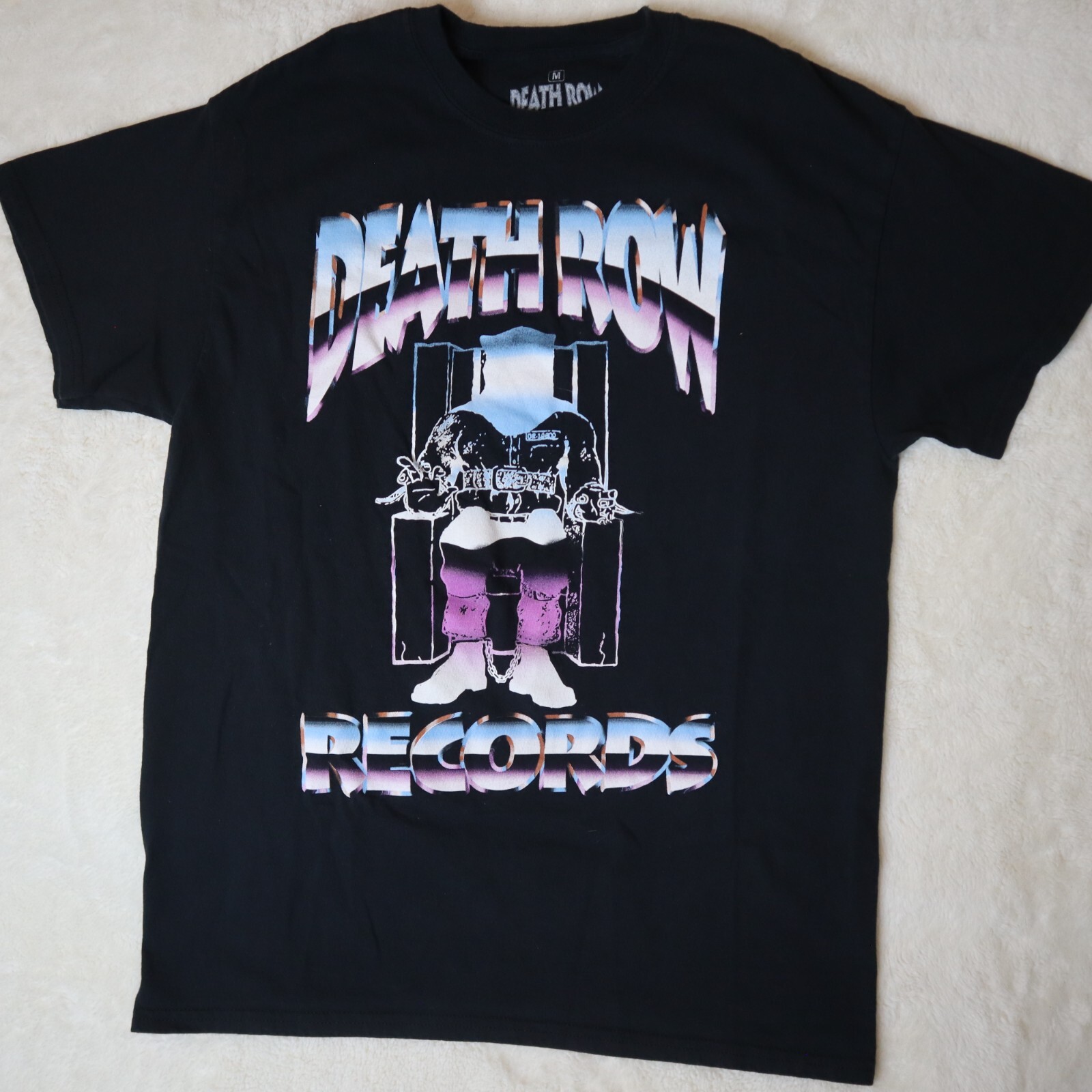 FILA T shirt Death Row Records MEDIA Nero Logo Grafica Manica Corta Maglietta Hip Hop Y2K