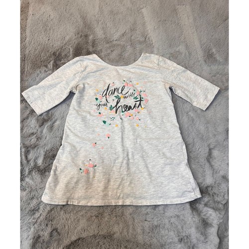 Zara Girls Dance With Your Heart Floral Print Gray Cotton Dress Size 10