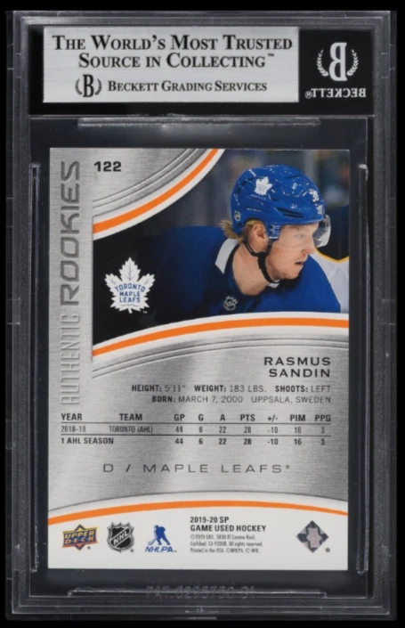 POP 1: Rasmus Sandin RC BGS 9: 2019-20 SP Game Used Orange Rainbow Rookie Gisto - Image 2 of 3
