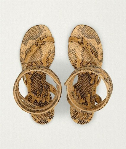 Women Fashion Paux Leather Snakeskin Thong Ankle Wrap Mid Heel Sandal Shoes Size - Picture 8 of 15