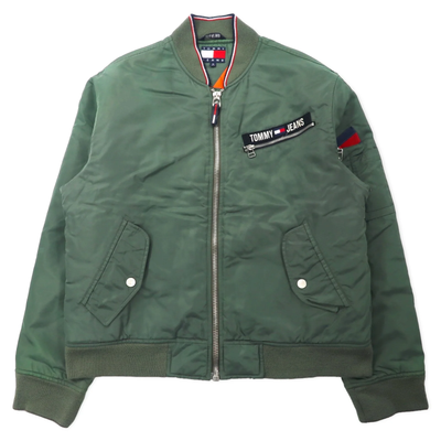 TOMMY JEANS 90s MA-1 Flight Jacket M KHAKI Nylon Quilted Liner Big 