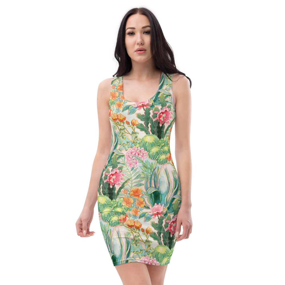 palm springs cocktail dress - Watercolor Art Plants Cactus Agave Pink Orange Flowers Mini dress Spaghetti strap mini dress Estelle A-Line - Studio Color:Peri Blue Sipping wine by the