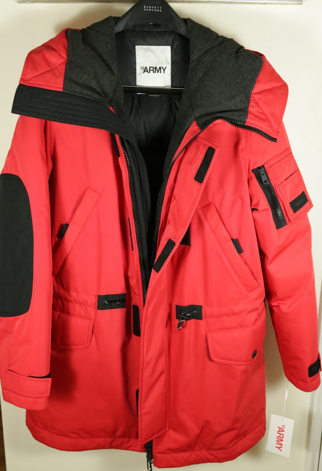 Giacca parka da uomo Yves Salomon Army taglia 44 XS S nuovissima cappotto rosso