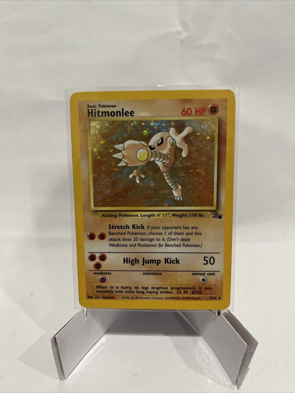 Pokémon TCG Hitmonlee Fossil 7/62 Holo Unlimited Holo Rare- Moderately Played