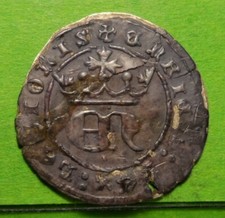 ENRIQUE II (1368-1379) 1/2 Real, BURGOS, Silver, SPAIN, Repaired crack.