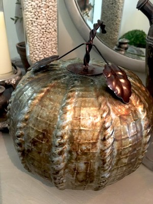 Mercury Glass Pumpkin with aged Metal Leaves | eBay