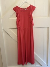 GAP Coral Ruffle Flutter Sleeve Maxi Dress Size 10 Romantic Feminine
