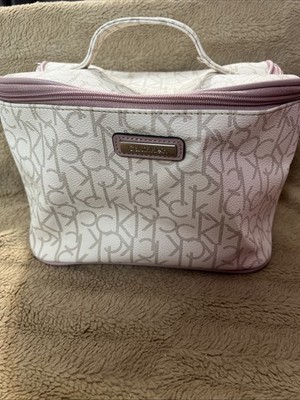 Calvin Klein Zip Toiletry Cosmetic Travel Bag Case, Pink And Beige